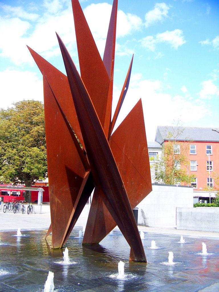 Water fountain and red metal art by MAL10587