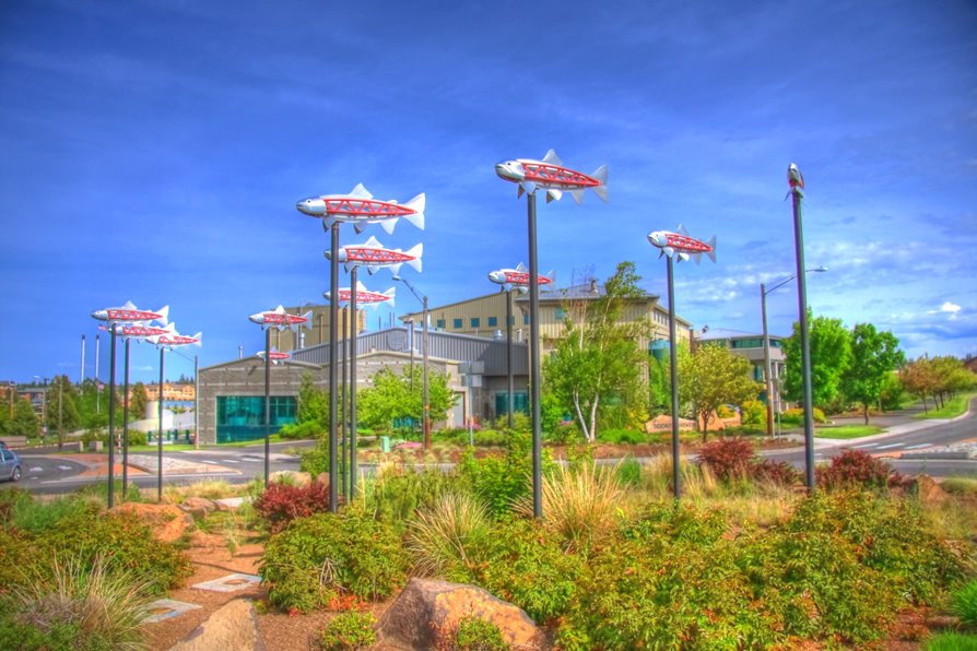 Art in the Commons: Redsides Roundabout in the River West Neighborhood Bend Oregon by Michael Hatten