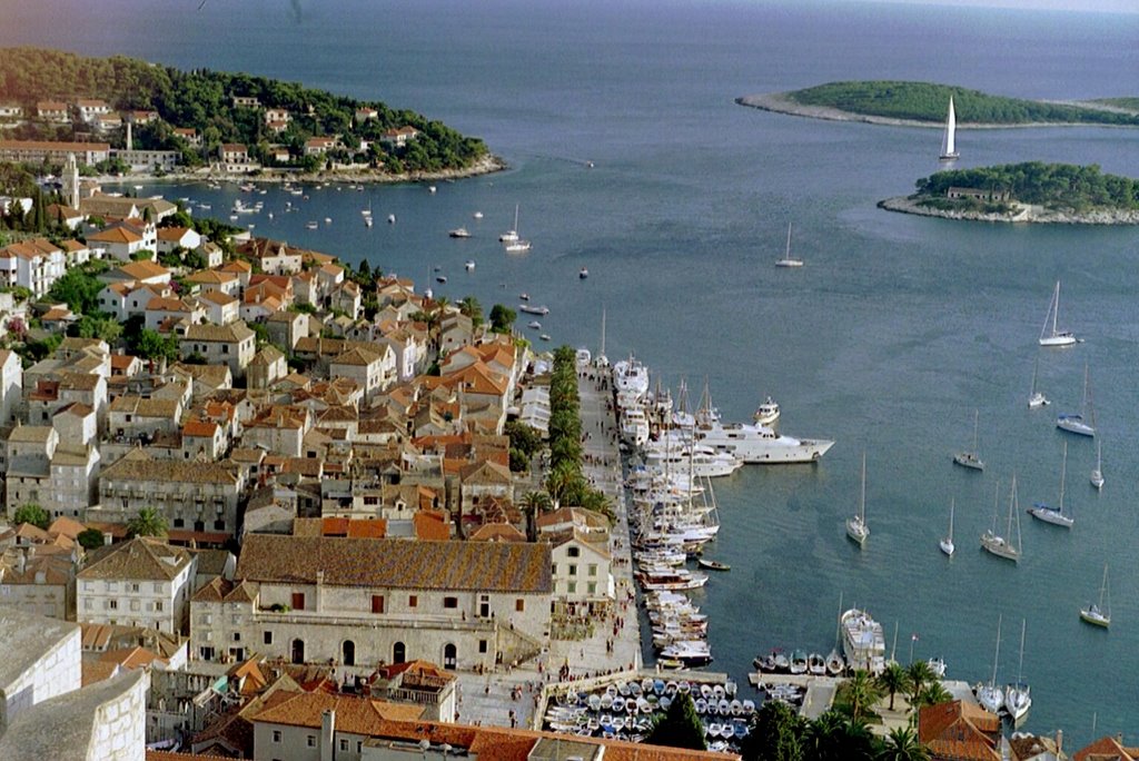 Port of Hvar City with promenade as seen from "Spanjola" by Tibor Weigand