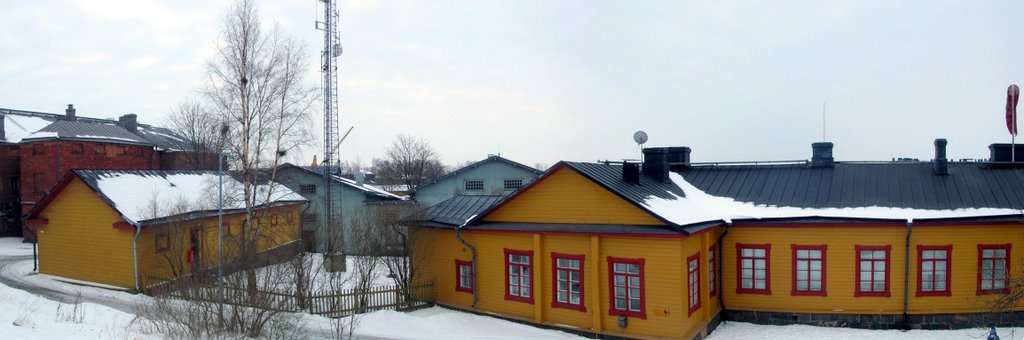 Winter panorama of Suomenlinna buildings by Petteri Kantokari