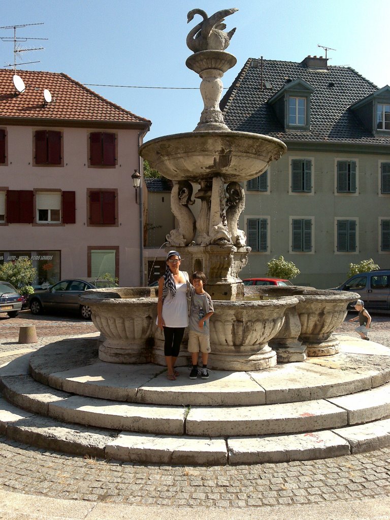 Brunnen vor der Eglise Notre-Dame in Guebwiller - Elsass - Frankreich by Michael Bernhard