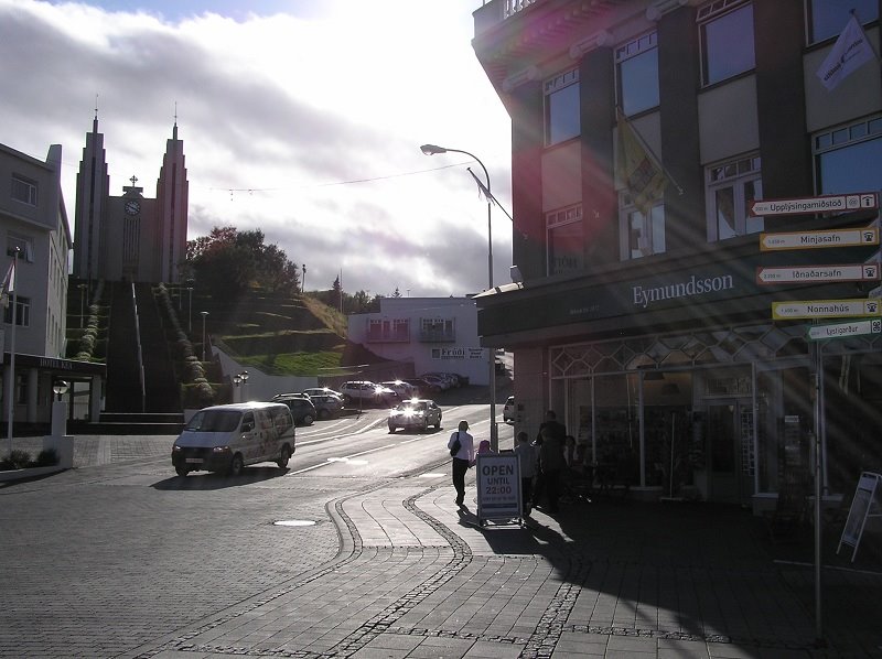 Akureyri downtown with church by jschep