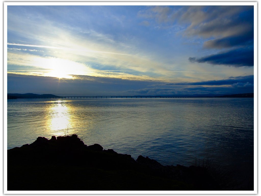 Tay Rail Bridge and the Firth of Tay, in the dramatic late evening light, 21st February 2007 by Patrick Rice