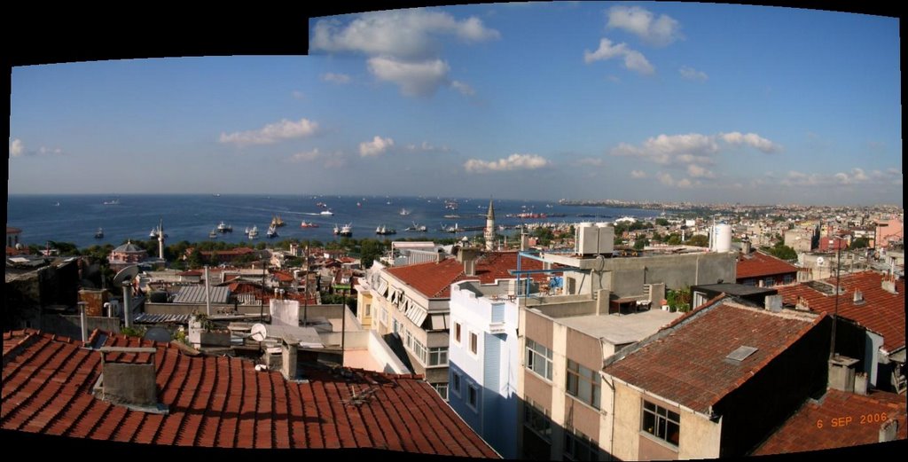 View on Bosporus from roof terrace by westhuis