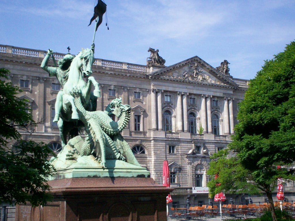 Palast Der Republik and statue of St George slaying the dragon by mickolaus