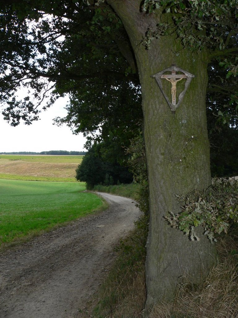 LANDSRADE doornhagerweg kruis tegen boom by walterskrutser