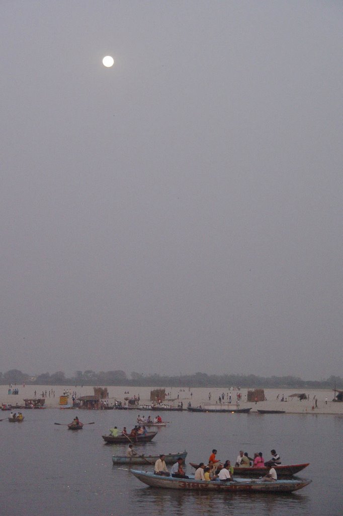 Varanasi, boats under the moon by tomasz oldskul