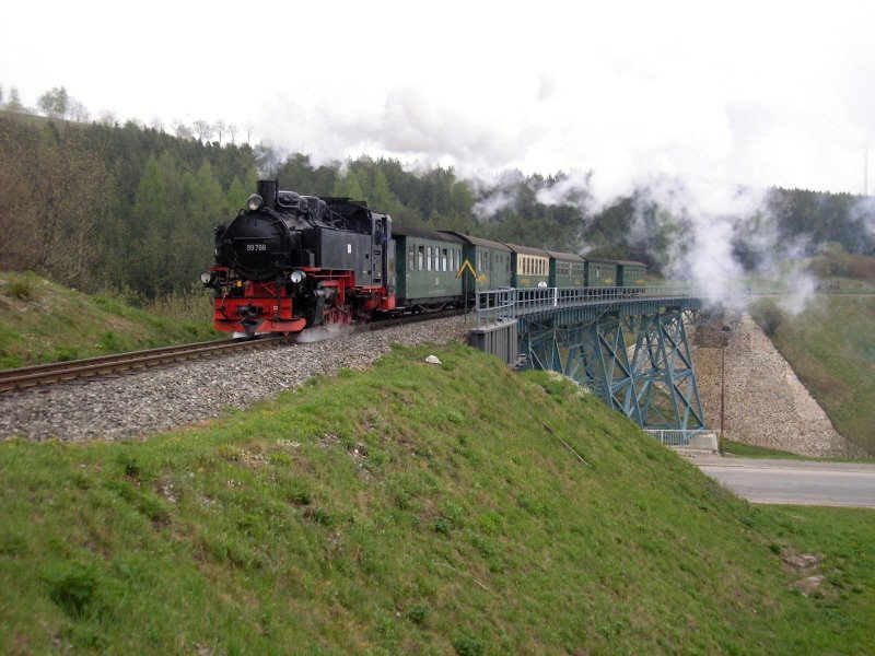 Fichtelbergbahn arrives in Oberwiesenthal, Saxony, Germany by Oelgo