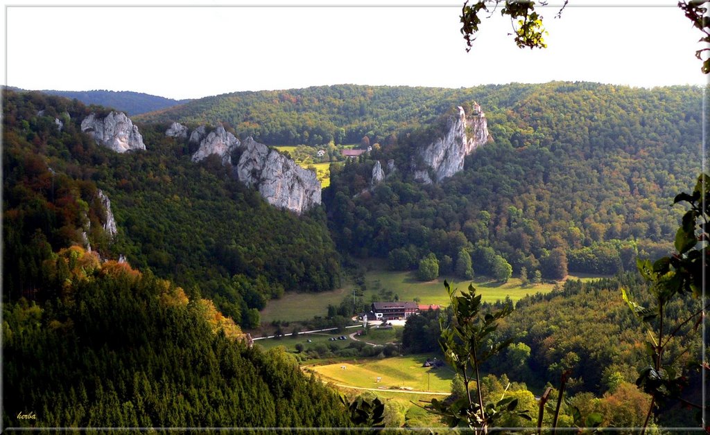 Blick vom Knopfmachersfels zum Jägerhaus und Schloss Bronnen by herba