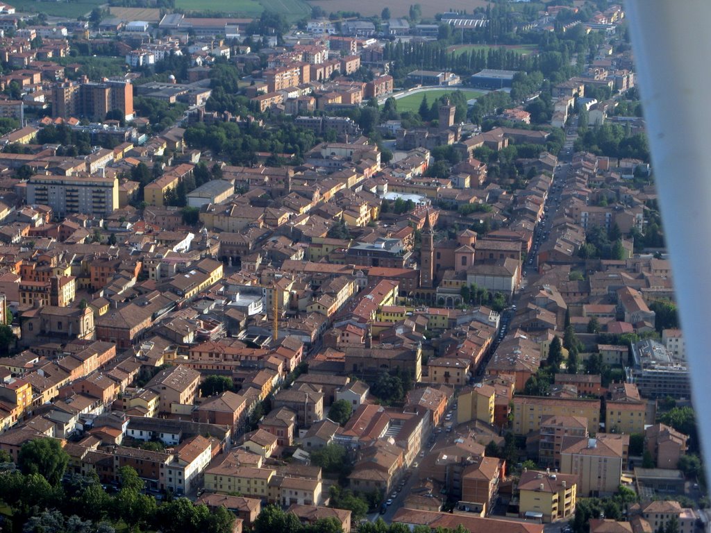 Cento, dettaglio del centro visto da Nord, al centro piazza del Guercino by Claudio Pedrazzi