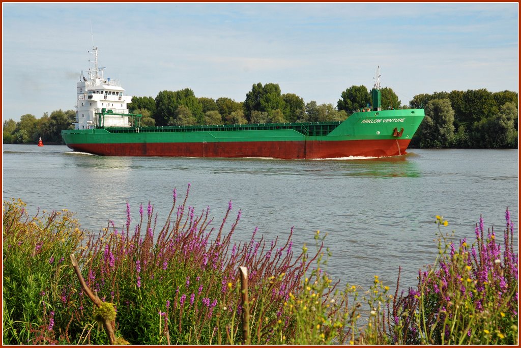 A Ship passing by on the Oude Maas river by Ria Maat