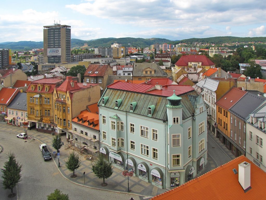 Komotau (Chomutov) - Blick vom Stadtturm nach Nordwesten (im Hintergrund das Erzgebirge) by Rudolf Henkel