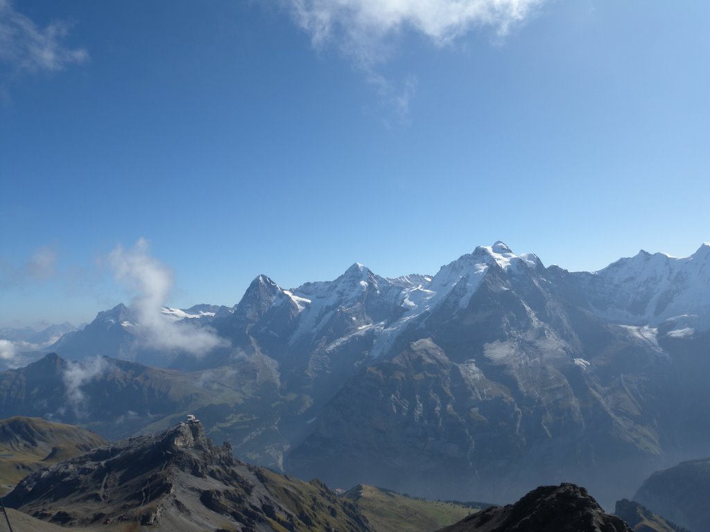 Jungfrau Peak (4158 m.), Monch Peak (4099 m.) & Eiger Peak (3970 m.) - From Right To The Left - View From Schilthorn Peak (2970 m.) by Downtownmagic