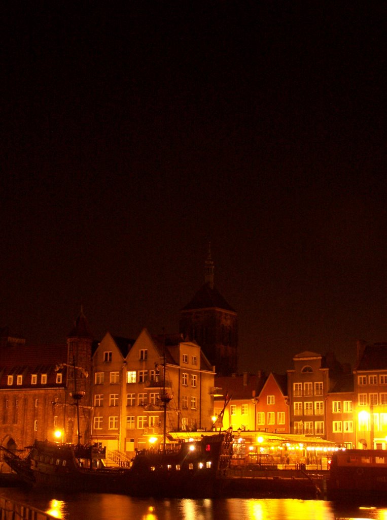 Gdansk: river front with St. Mary's Basilica by night (v. 1) by Claudius Fuchs