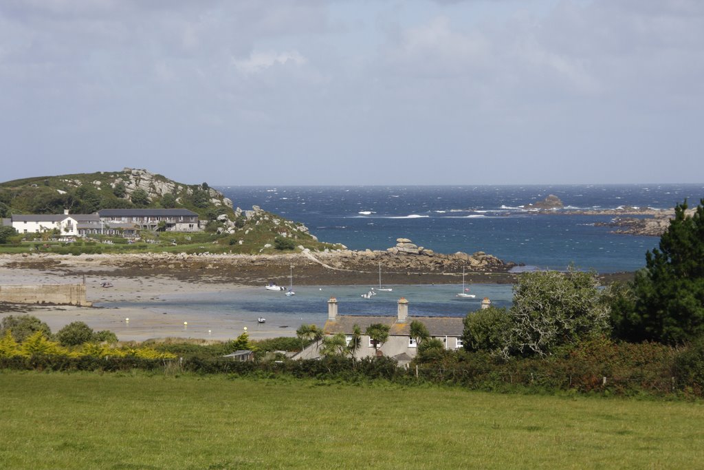 Tresco Old Grimsby harbour and Island Hotel by E.W.F.Postel