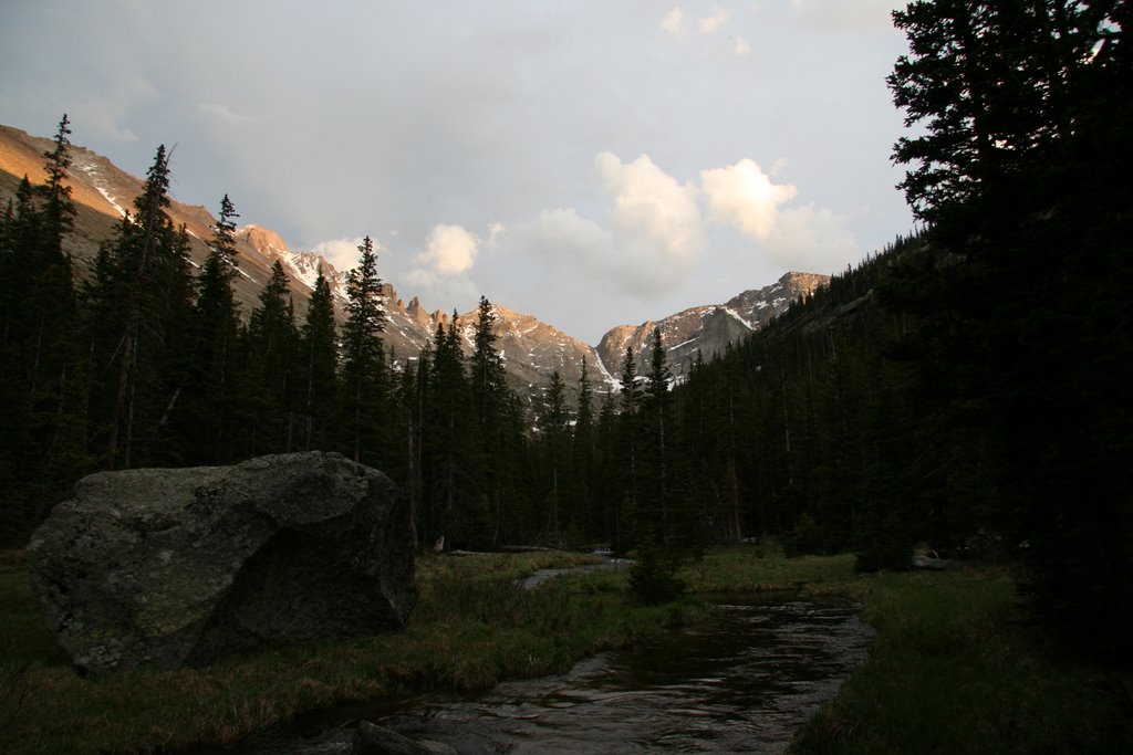 Sunset from the Glacier Gorge campsite meadow by Richard Ryer