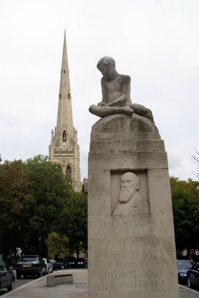 London - Lancaster Gate - View North on statue & former Christ Church Spire by txllxt