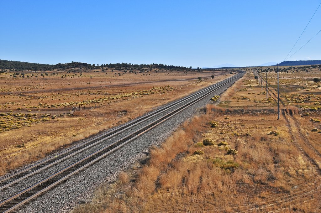 Looking easterly along the BNSF railway from the Crookton Overpass on Historic Route 66. by Fred Henstridge