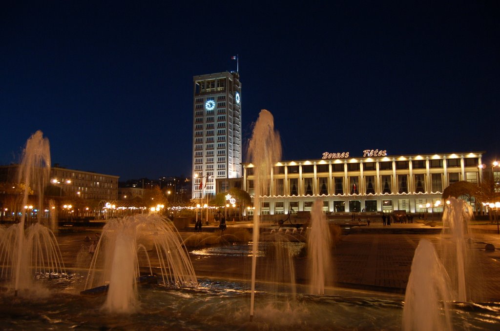 Le havre hotel de ville by night by pidjou