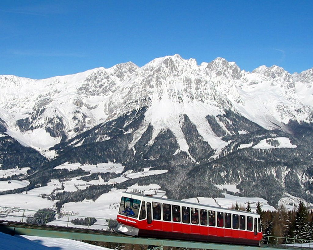 Wilder Kaiser and Funicular on Hartkaiser by Calroy