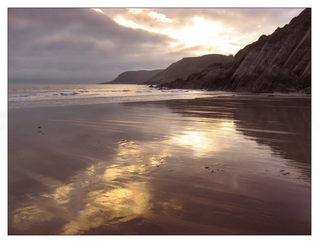 Evening light, autumn, Caswell Bay (2) by Desmond Riordan