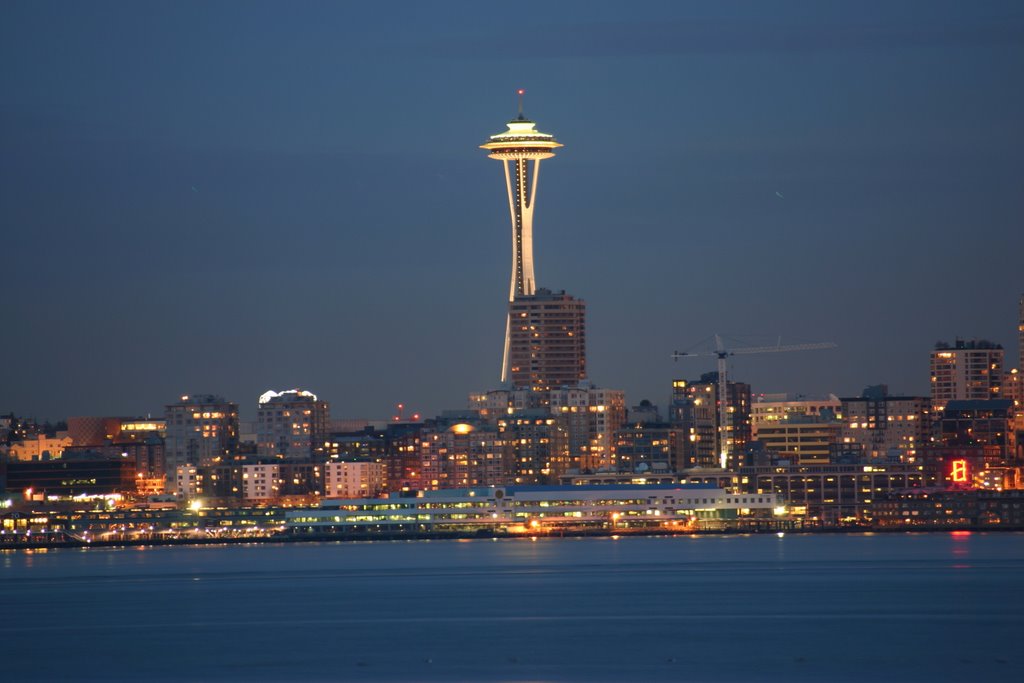 Space Needle from Alki at night by markdbatson