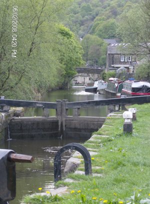 Canal Lock and towpath, West Hebden Bridge by Mickeyflame