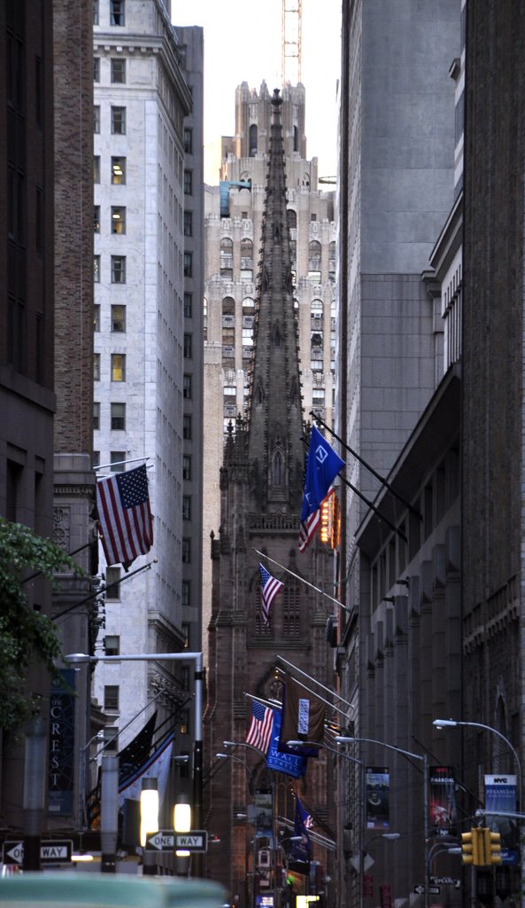 USA - NY - New York City. Financial District. Trinity Church as seen through the Wall Street. An open view of about 715 Yards. by ®mene