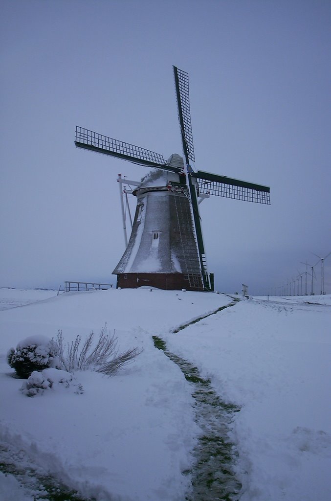 Eemshaven molen Goliath in de winter by Tjeert.Mensinga ©