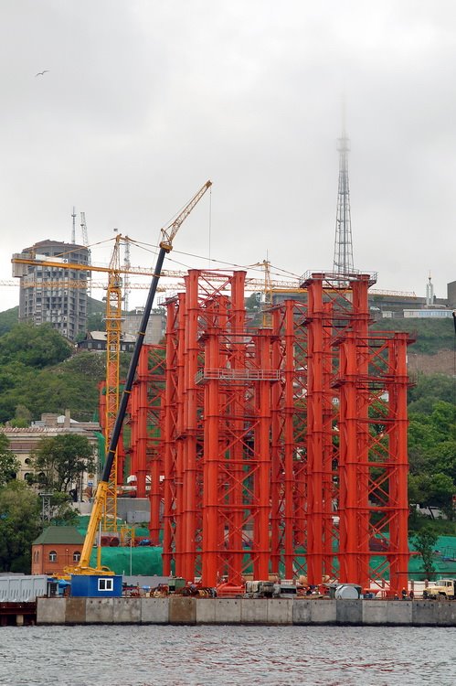 Vladivostok. Строительство подвесного вантового моста через бухту Золотой Рог. by Vladimir KOBZAR