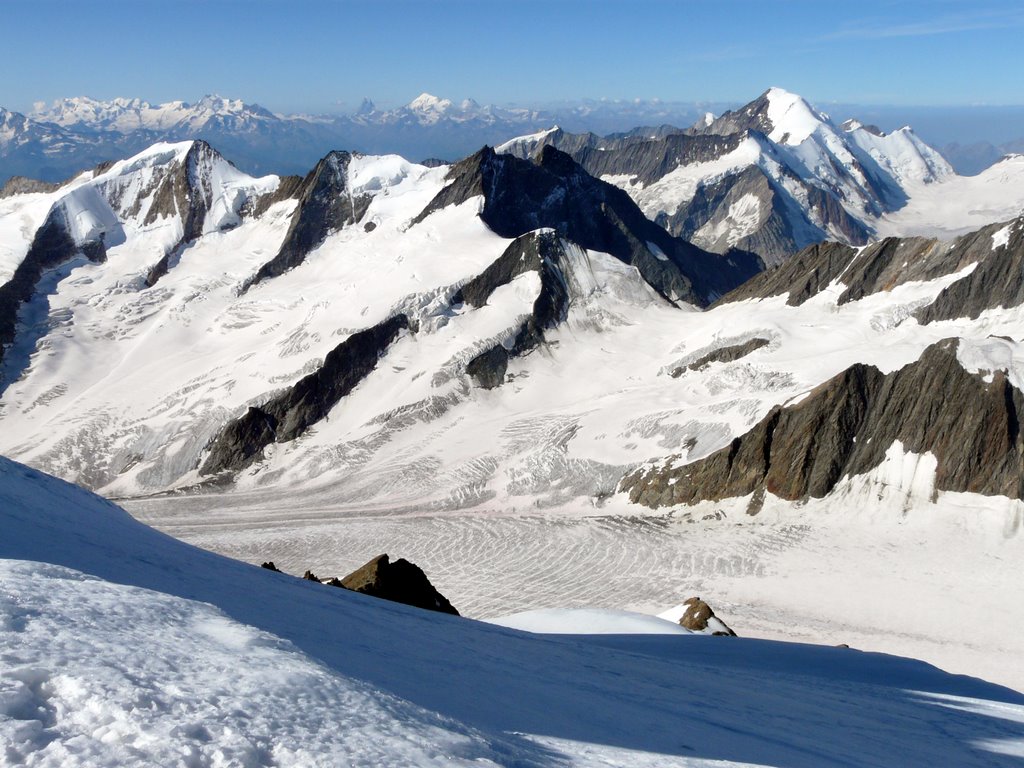 Walliseralpen am Horizont.Aletschhorn mit Lötschenlücke rechts,Fiescherhörner und Grünhornlücke im Vordergrund. by Burgener  Norbert