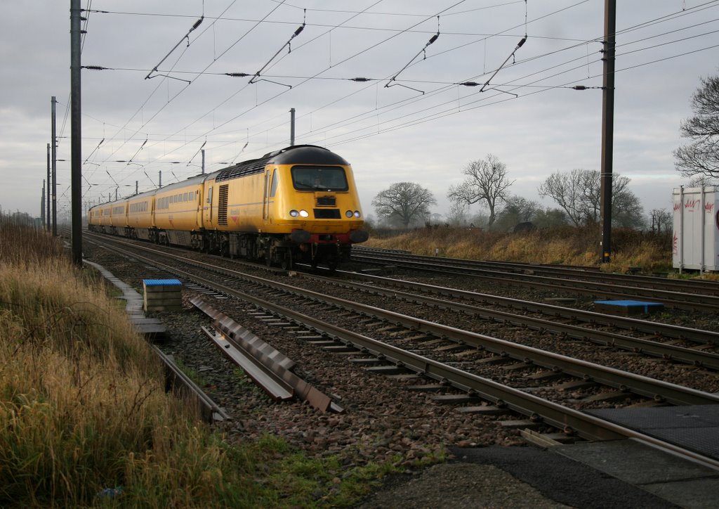 Network Rail New Measurment Train 43013+43014 on 1Q34 Derby RTC - Heaton CS at Earfitt Lane Ctossing Copmanthorpe 12 December 2009 by top spotter