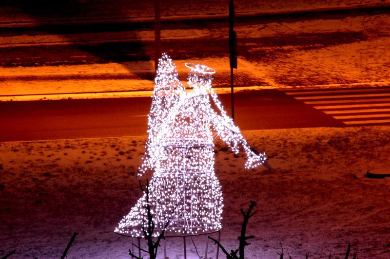 A christmas angel at Południowa Street near roundabout. by vryplej