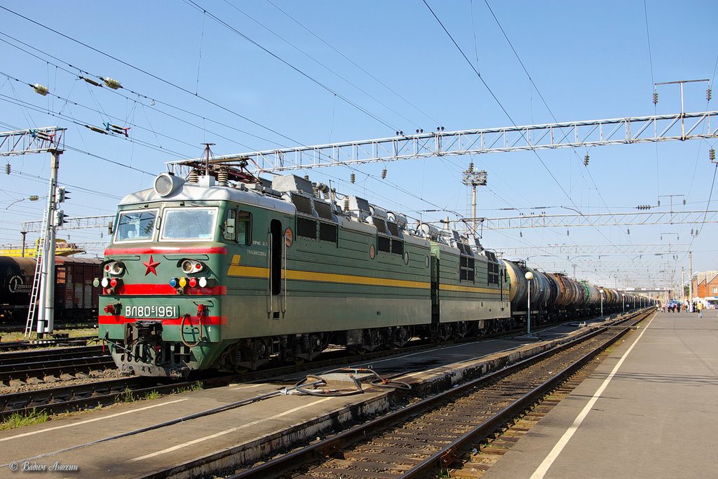 Electric locomotive VL80S-1961 with train on the train station Sal'sk by Vadim Anokhin