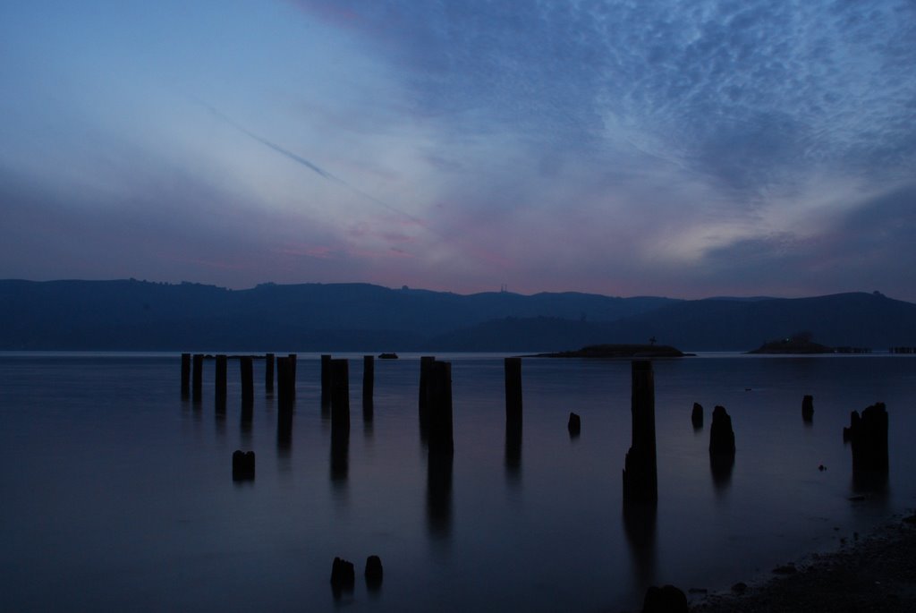 Downtown Benicia Pilings at Sunset by George Singletary