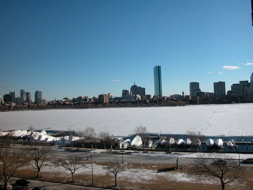 Boston view from 100 Memorial Dr in winter by poornimani