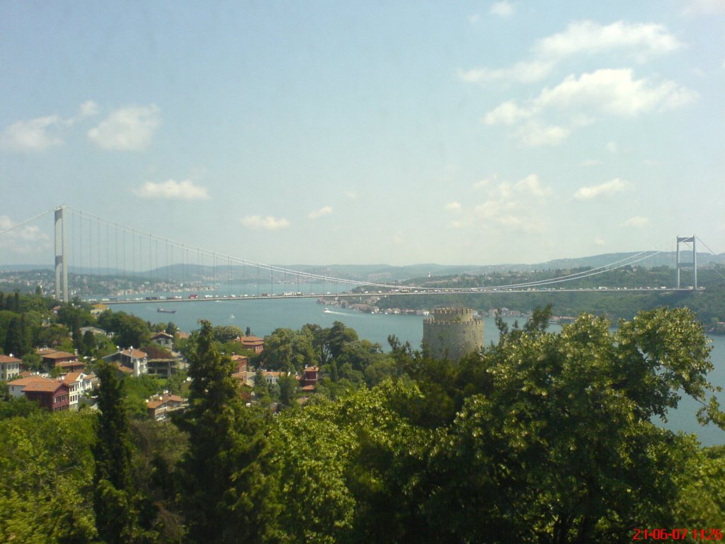 A Tower Of Rumeli Hisari and Fatih Sultan Mehmet Bridge by H. Anil UGURERKAN