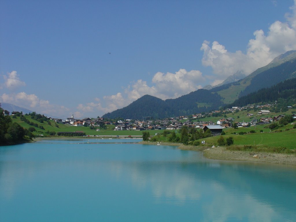 Brigels with lake - CH by Rudolf Walther