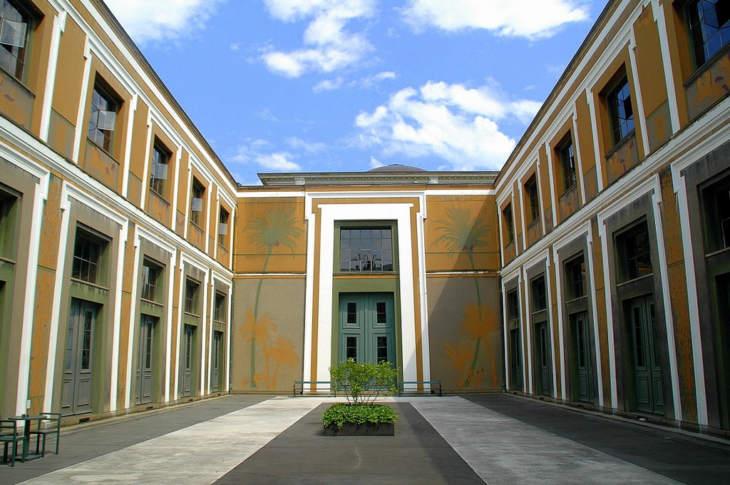 Thorvaldsen museum designed by Michael Gottlieb Bindesboll (1800-1856), with the green grave of the sculptor Bertel Thorvaldsen (1770-1844) by Andy Malengier