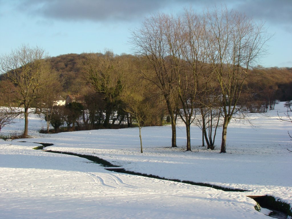 Snowy Beauchief Golf Course and stream, Sheffield S8 by sixxsix