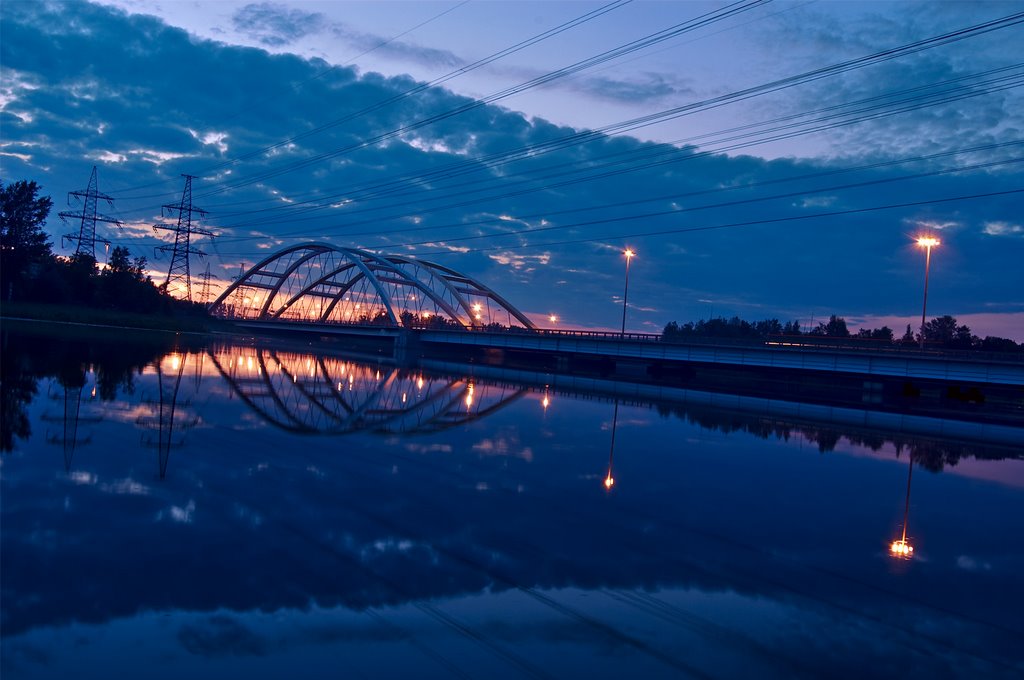 Bridge over Okhta at night by Katz-K