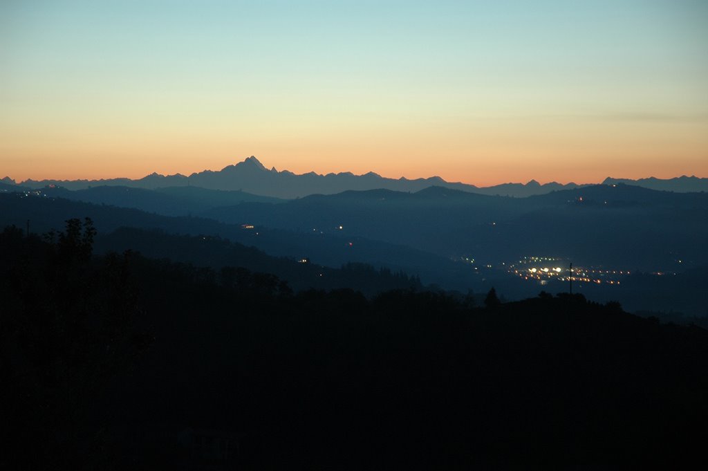 Alps as seen from Pidmont close to Canelli in Italy (sun set) by Ole Byskov