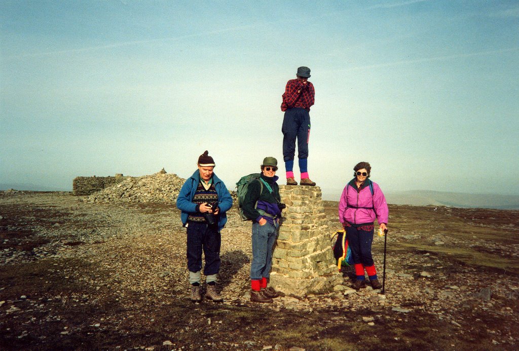 Jim,Steven,Andrea(stood on Trig Post) & Sue at Summit of Ingleborough 2372 Ft by top spotter