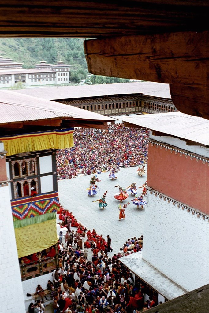 Thimphu tsechu seen from at attic of one of the courtyard buildings by Bob Witlox