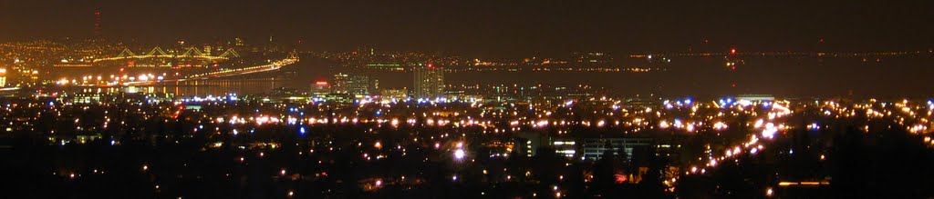 Night panorama Oakland to Golden Gate by Allen Turner