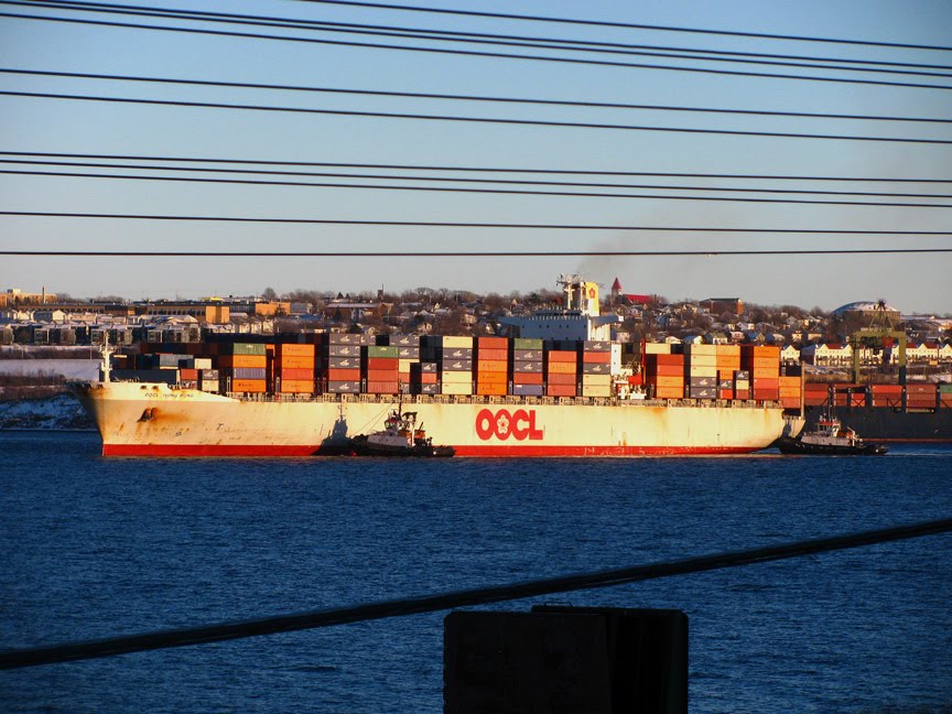 Container Ship Docking by Howie Hennigar