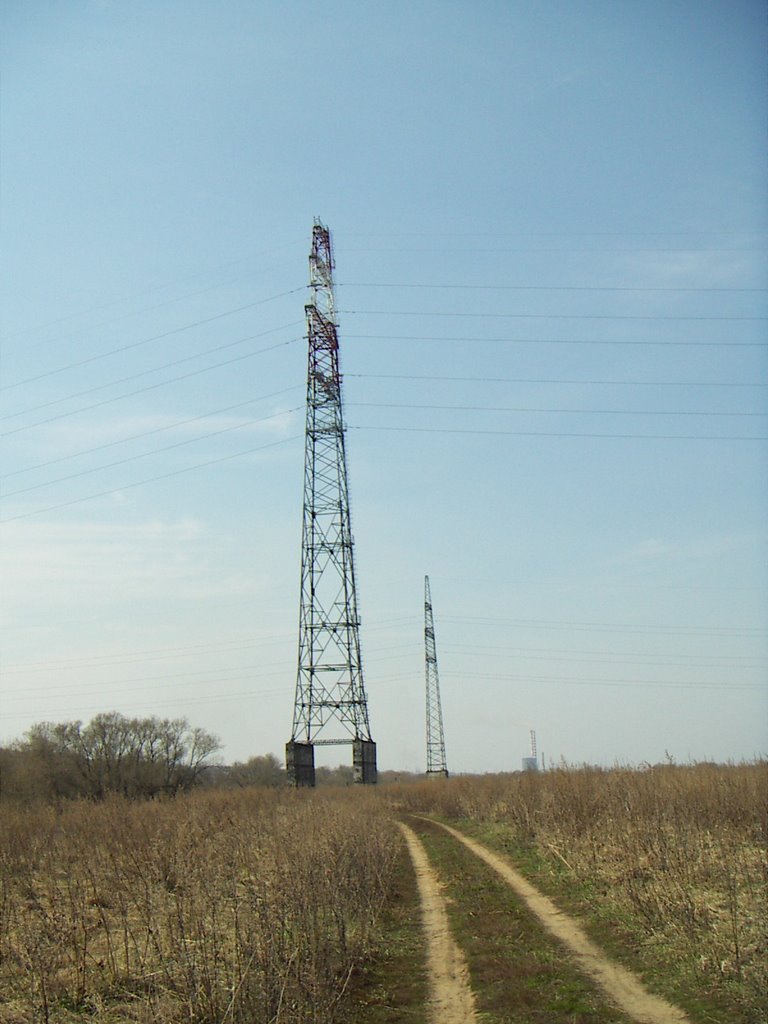 Fields near Oka river, electric line support by Arseny Khakhalin