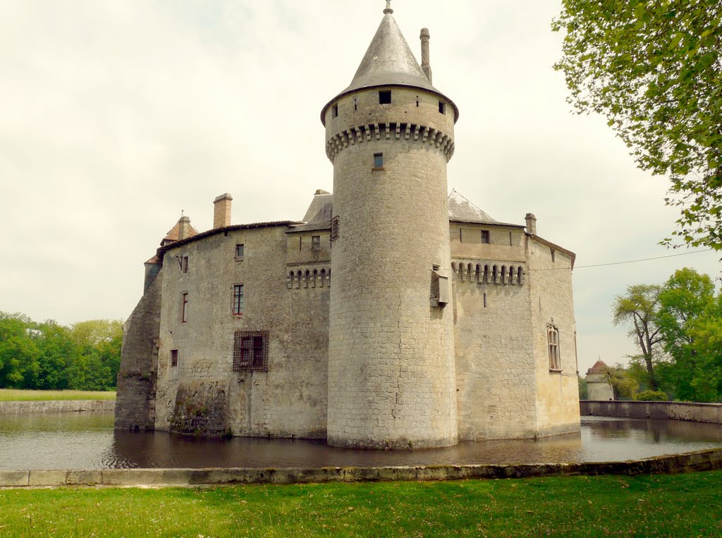 Château de La Brède : partie arrière vue du parc (tour fissurée) by moodindigo