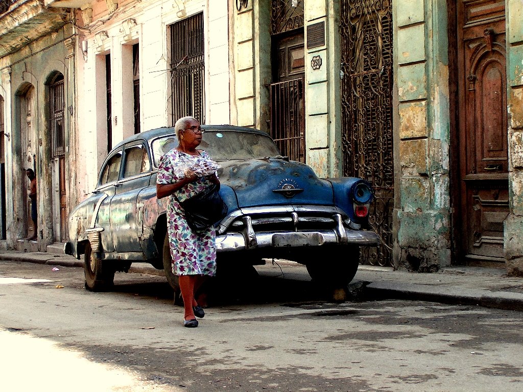 Old lady, vintage car by AndrasKugler