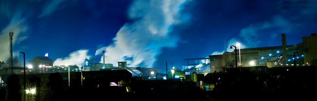 Port Talbot Steel Works at night by Adrian Davies Photography